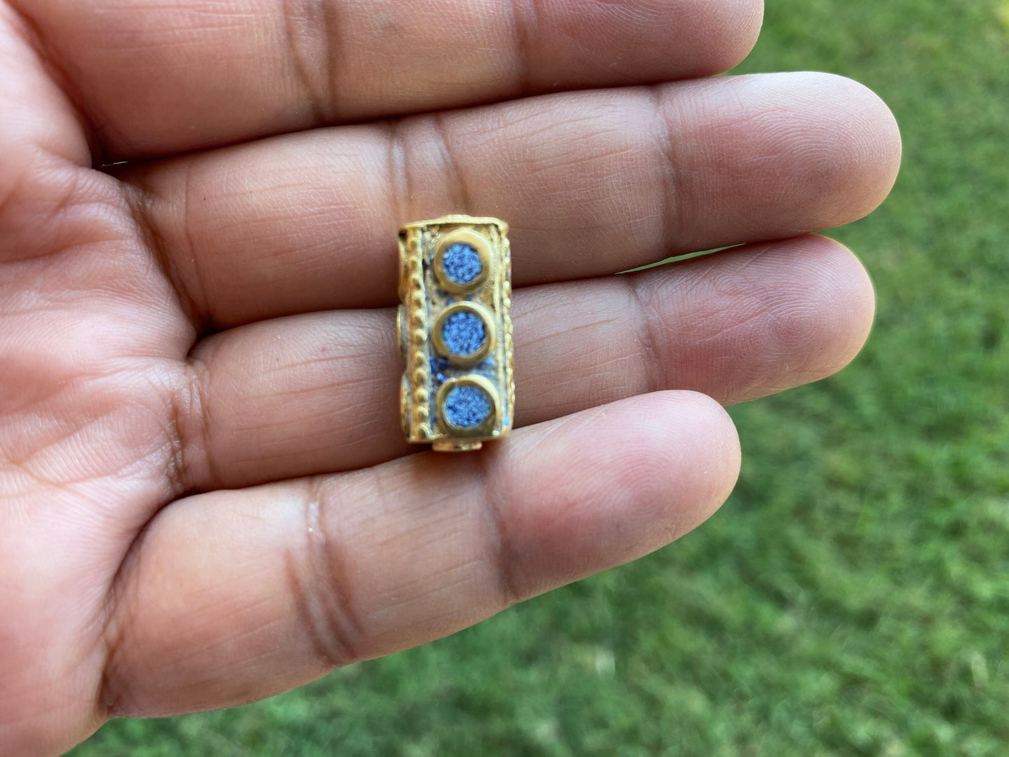 Small Tibetan Beads, 14k Matte Gold Overlay over Brass, Turquoise Coral Lapis Inlay Beads, Nepal Ethnic Tribal Yoga Metal Box Beads