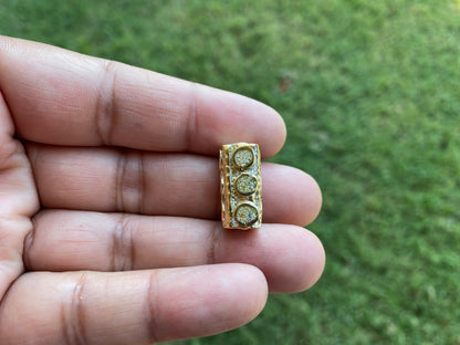 Small Tibetan Beads, 14k Matte Gold Overlay over Brass, Turquoise Coral Lapis Inlay Beads, Nepal Ethnic Tribal Yoga Metal Box Beads