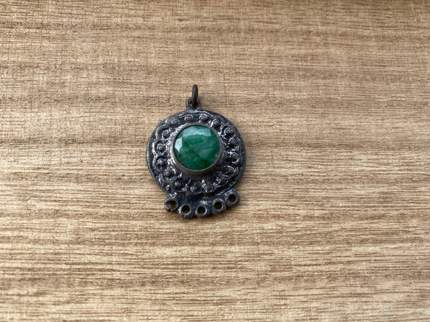 Small Tribal Gemstone Pendant, Oxidize Brass, Emerald Charm, Ruby Tibetan Pendant, Charm for Earring/Necklace/Bracelet, Handmade in Nepal,