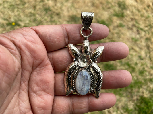 Small Tibetan Silver Natural Moonstone Pendant, Hand carved Necklace Pendant, Women's Jewelry, Jewelry from Nepal, Moonstone Jewelry, Boho