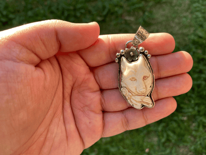 Small Wolf Hand Carved Bone Tibetan Silver Pendant, Wildlife Lovers Jewelry, Best Cute Gift, Animal Designs Pendant for Necklace Jewelry,