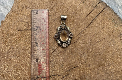 Smokey Quartz Pendant for positivity and healing, Handmade aesthetic floral design for daily wear, Unique hammered piece, Natural Gemstone.