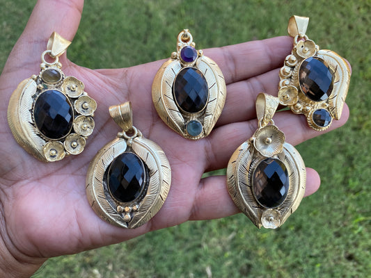 Smoky Topaz Gemstone Pendant, 14k Brushed Gold Overlay, Natural Stone Pendant,Necklace Pendant,Birthstone Pendant, Ethnic Jewelry from Nepal