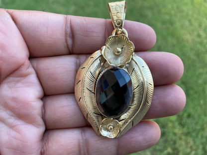 Smoky Topaz Gemstone Pendant, 14k Brushed Gold Overlay, Natural Stone Pendant,Necklace Pendant,Birthstone Pendant, Ethnic Jewelry from Nepal