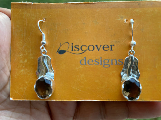 Smoky Topaz Gemstone Silver Overlay Earring, Birthstone, Birthday Gift for Girlfriend, Dangle Earring, Gemstone Earrings, Bridesmaid Earring