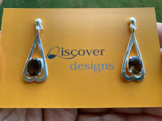Smoky Topaz Gemstone Silver Overlay Earring, Birthstone, Birthday Gift, Dangle Earring, Gemstone Earrings, Bridesmaid Earring, Natural Stone