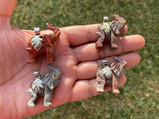 Soapstone Carved Elephant Tibetan Silver Pendant, Carved Elephant Jewelry, Stone Totem Animal, Spirit Animal Gift, Animal Lover's Jewelry