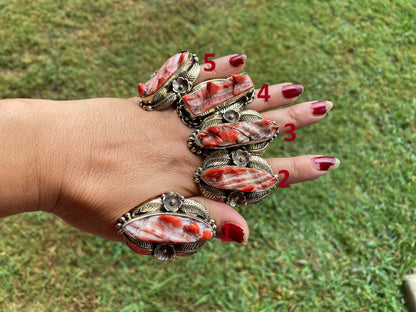 Big Adjustable Natural Spiny Oyster Tibetan Silver Ring, Spiny Oyster Jewelry, Southwest Ring, Statement Ring, Native American Style