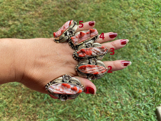 Big Adjustable Natural Spiny Oyster Tibetan Silver Ring, Spiny Oyster Jewelry, Southwest Ring, Statement Ring, Native American Style