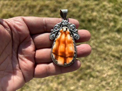 Spiny Oyster Handcrafted Tibetan Silver Pendant, Nature Crafted, Desert Sea Gem, Oceanic Ornament, Ocean Jewel, Ocean Inspired Jewelry