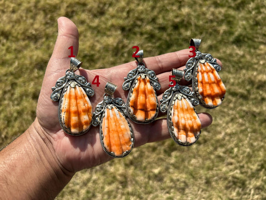 Spiny Oyster Handcrafted Tibetan Silver Pendant, Nature Crafted, Desert Sea Gem, Oceanic Ornament, Ocean Jewel, Ocean Inspired Jewelry
