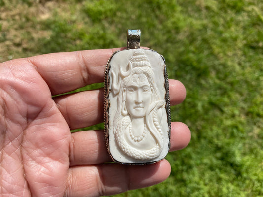 Lord Shiva Hand carved Buffalo Bone Tibetan Silver Pendant, for Men / Women, Hindu God Deity Protection Powerful Amulet, Spiritual Amulet