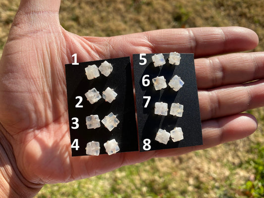 Tiny Raw Rainbow Natural Moonstone Gemstone Stud Earrings, Sterling Silver Earrings, Prong Stud Earring, Crystal Stud, June Birthstone
