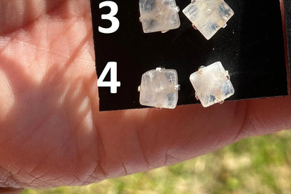 Tiny Raw Rainbow Natural Moonstone Gemstone Stud Earrings, Sterling Silver Earrings, Prong Stud Earring, Crystal Stud, June Birthstone