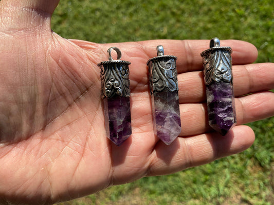 Sterling Silver Pointed Fluorite Natural Stone Pendant, Healing Point Crystal, Fluorite Gemstone Point, Rainbow Fluorite, Tibetan Pendant