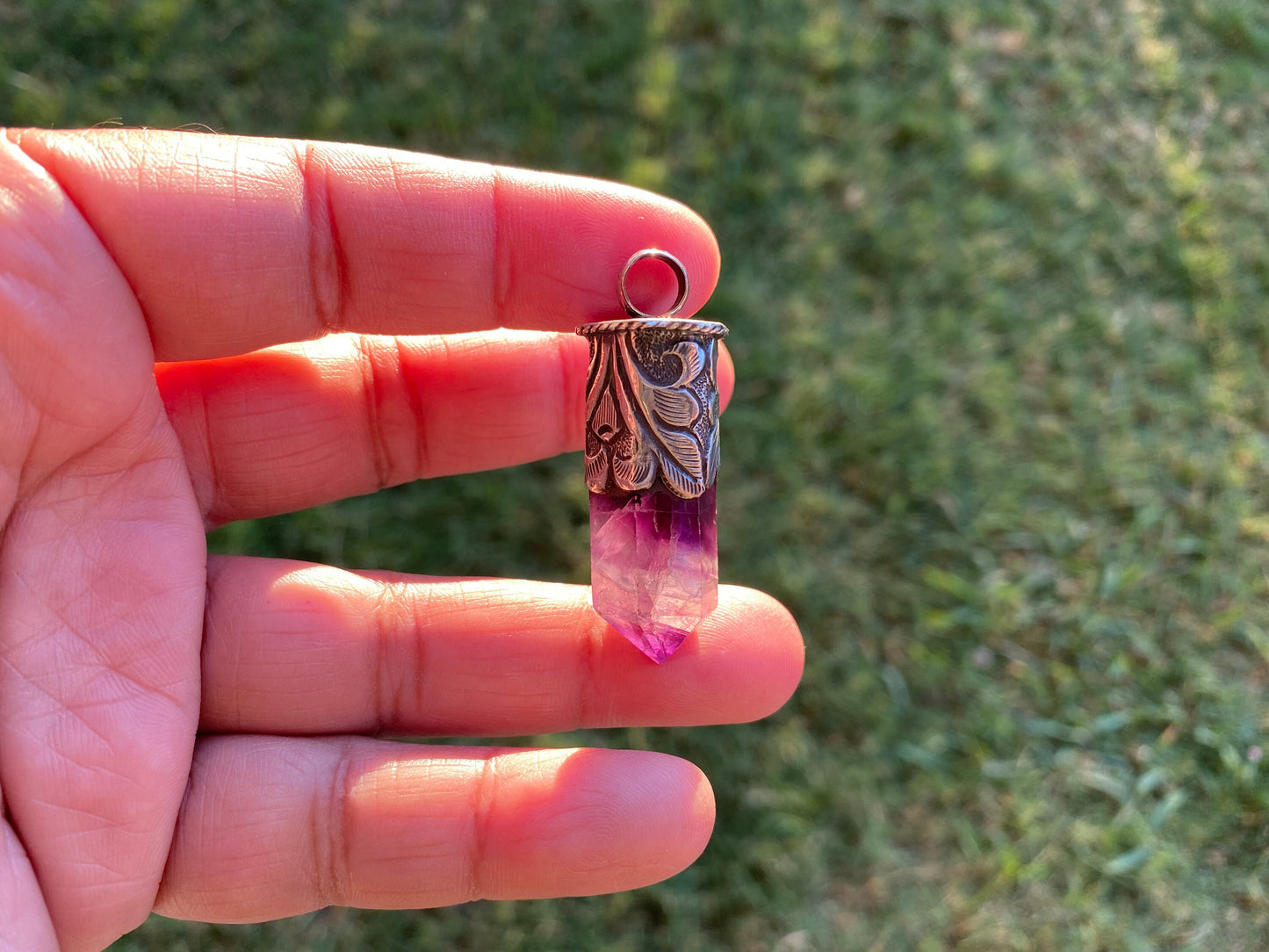 Sterling Silver Rainbow Fluorite Crystal Point Small Pendant, Healing Point Crystal, Fluorite Gemstone Point, Natural Fluorite Crystal Point