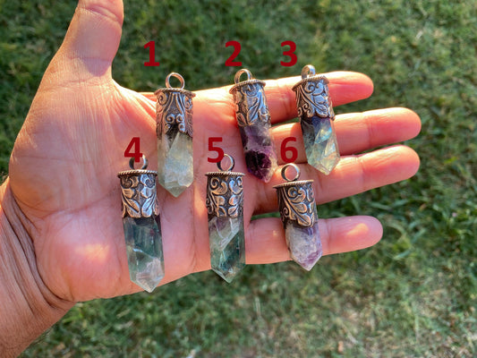 Sterling Silver Rainbow Fluorite Crystal Point Small Pendant, Healing Point Crystal, Fluorite Gemstone Point, Natural Fluorite Crystal Point
