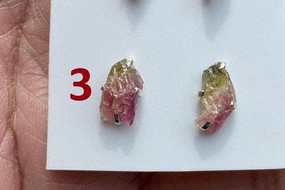 Raw Watermelon Tourmaline Stud Earring, Sterling Silver Studs, Rough Gemstone Earrings, Raw Tourmaline Stud Earrings, Natural Stone Jewelry