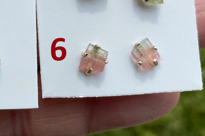 Raw Watermelon Tourmaline Stud Earring, Sterling Silver Studs, Rough Gemstone Earrings, Raw Tourmaline Stud Earrings, Natural Stone Jewelry
