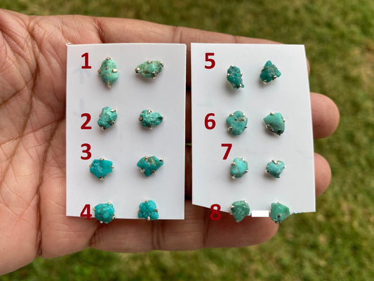 Small Raw Natural Turquoise Stud  Earrings, Sterling Silver, Blue Stone Earrings, Turquoise Jewelry, Prong Stud Earring, December Birthstone