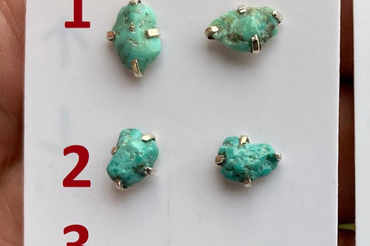 Small Raw Natural Turquoise Stud  Earrings, Sterling Silver, Blue Stone Earrings, Turquoise Jewelry, Prong Stud Earring, December Birthstone