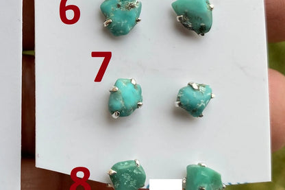 Small Raw Natural Turquoise Stud  Earrings, Sterling Silver, Blue Stone Earrings, Turquoise Jewelry, Prong Stud Earring, December Birthstone
