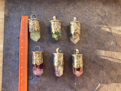 Sterling Silver Rainbow Fluorite Crystal Point Small Pendant, Healing Point Crystal, Fluorite Gemstone Point, Natural Fluorite Crystal Point