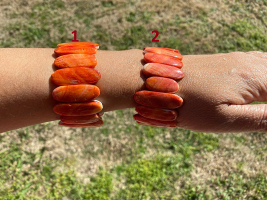 Stretch Natural Spiny Oyster Shell Elastic Bracelet, Orange or Red Shell, Collectible Art & Jewelry, Southwestern Bracelet, Gifts Idea
