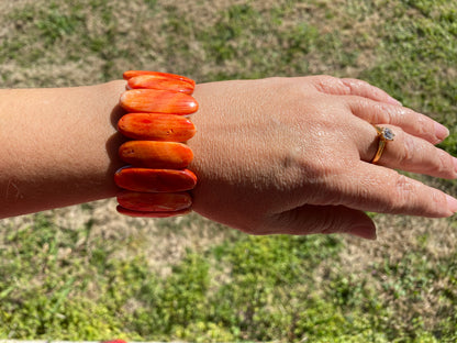 Stretch Natural Spiny Oyster Shell Elastic Bracelet, Orange or Red Shell, Collectible Art & Jewelry, Southwestern Bracelet, Gifts Idea