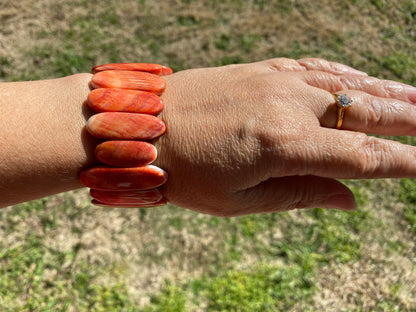Stretch Natural Spiny Oyster Shell Elastic Bracelet, Orange or Red Shell, Collectible Art & Jewelry, Southwestern Bracelet, Gifts Idea