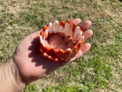 Stretch Natural Spiny Oyster Shell Elastic Bracelet, Orange or Red Shell, Collectible Art & Jewelry, Southwestern Bracelet, Gifts Idea