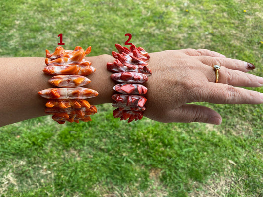 Stretch Natural Spiny Oyster Shell Elastic Bracelet, Orange or Red Shell, Collectible Art & Jewelry, Southwestern Bracelet, Gifts Idea