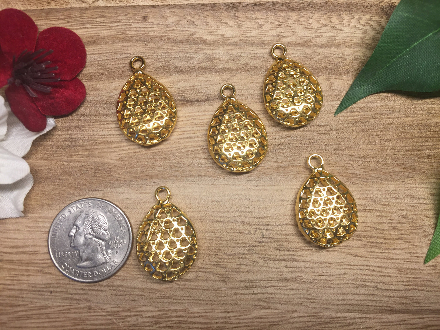 Tear Drop Charm /Pendant, 18K Gold Overlay Over Brass, Charms for Earring Necklace Bracelets, Bridesmaids Pendant, Findings,Jewelry Supplies