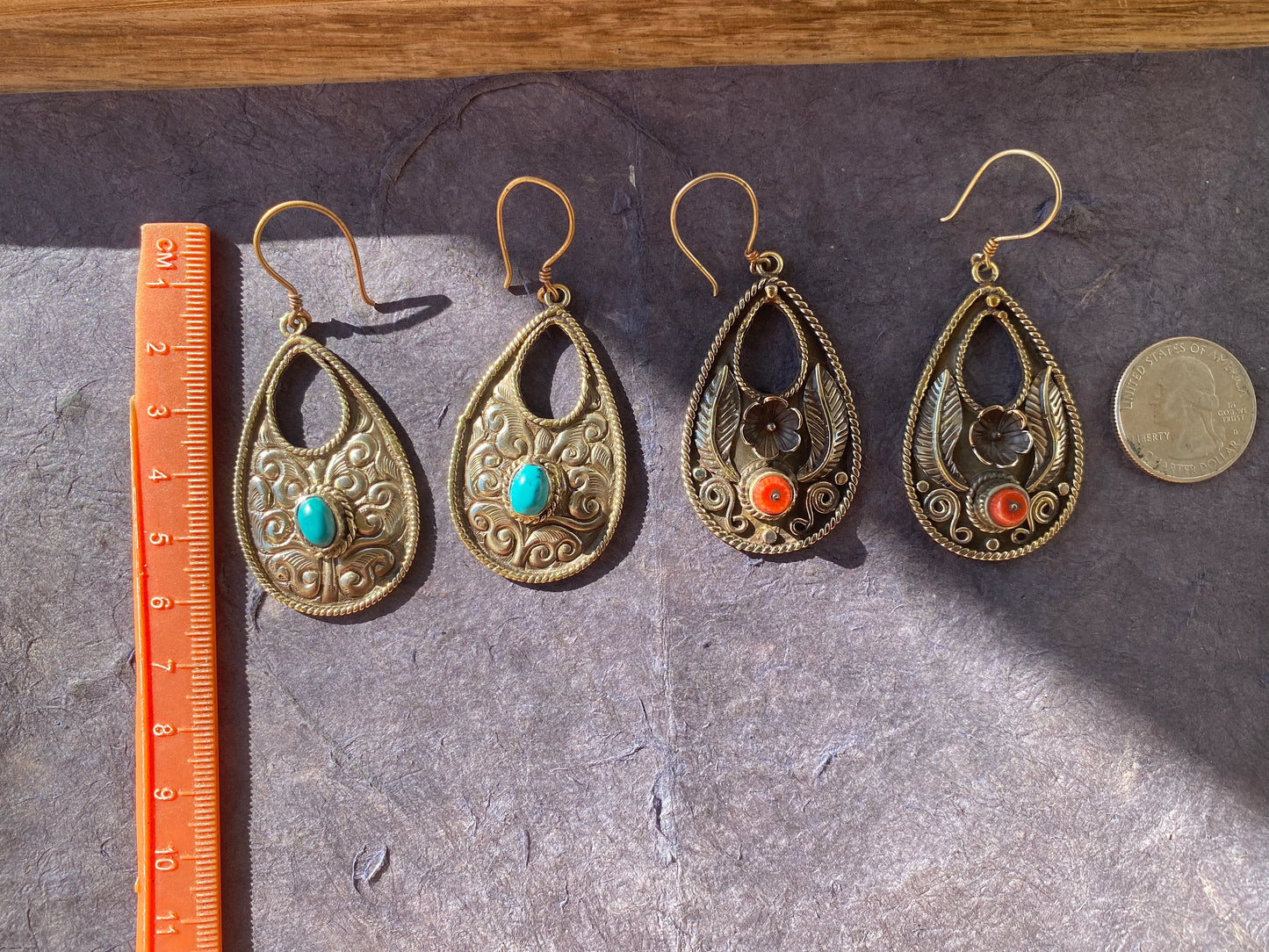 Tibetan Designs Earrings, Made with Tibetan Silver Turquoise or Coral Stone, Tribal Earrings, Bohemian Earrings, Gift for Wife, Light Weight