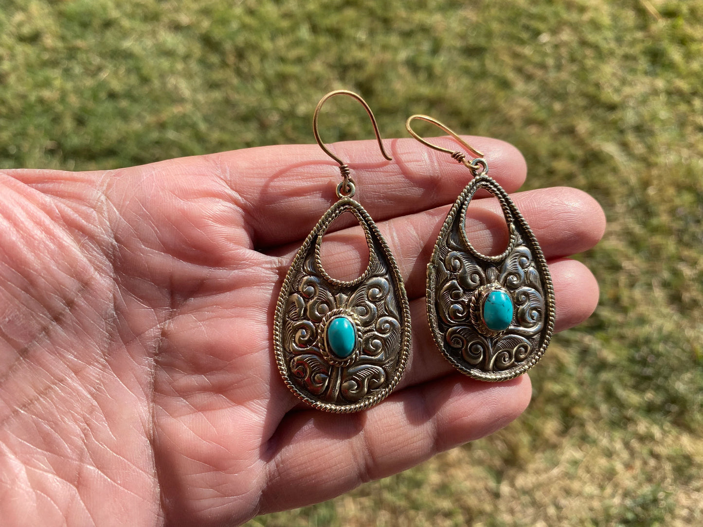 Tibetan Designs Earrings, Made with Tibetan Silver Turquoise or Coral Stone, Tribal Earrings, Bohemian Earrings, Gift for Wife, Light Weight