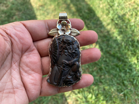 Tibetan God Tibetan Silver Pendant, Black Obsidian Jewelry, Tibetan Buddhist Jewelry, Unique Jewelry, Religious Jewelry, Symbolic Jewelry