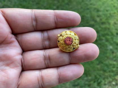 Tibetan Gold Bead, 18k Matte Gold Overlay with Anti Tarnish, Coral or Lapis Inlaid Beads, Handmade in Nepal, Guru Bead for Necklace,Bracelet