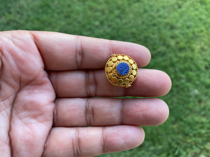 Tibetan Gold Bead, 18k Matte Gold Overlay with Anti Tarnish, Coral or Lapis Inlaid Beads, Handmade in Nepal, Guru Bead for Necklace,Bracelet