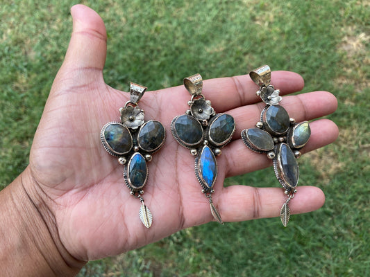 Labradorite Natural Stone Tibetan Silver Pendant, Tibetan Jewelry, Women's Jewelry, Statement Jewelry, Birthstone,  Natural Gemstone