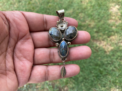 Labradorite Natural Stone Tibetan Silver Pendant, Tibetan Jewelry, Women's Jewelry, Statement Jewelry, Birthstone,  Natural Gemstone