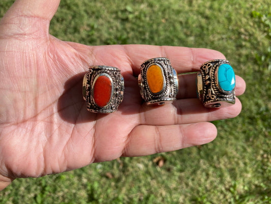Tibetan Silver Guru Bead, Turquoise, Coral Inlaid, Himalayan Bead for Necklace, Bracelet Charm, Mala Bead, Hill Tribe Center Bead