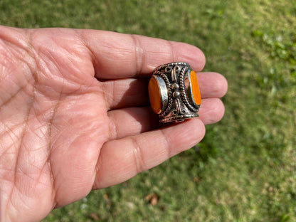Tibetan Silver Guru Bead, Turquoise, Coral Inlaid, Himalayan Bead for Necklace, Bracelet Charm, Mala Bead, Hill Tribe Center Bead