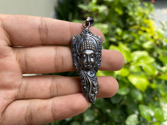 Tibetan Silver Overlay Brass Buddha Head Pendant, Buddhist Jewelry, Tibetan Pendant, Unique Jewelry, Lucky Amulet, Daily Wear, Unisex wear.