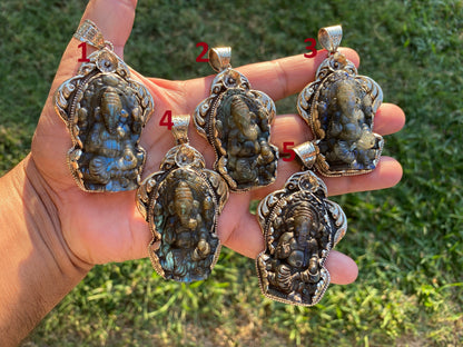 Carved Lord Ganesh Labradorite Pendant, Tibetan Silver Pendant, Deity Jewelry, Hindu Symbolism, Spiritual Accessory, Remover Of Obstacles
