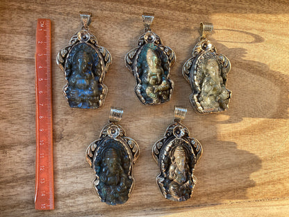 Carved Lord Ganesh Labradorite Pendant, Tibetan Silver Pendant, Deity Jewelry, Hindu Symbolism, Spiritual Accessory, Remover Of Obstacles
