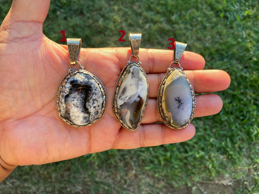 Dendritic Opal Agate Natural Gemstone, Tibetan Silver Pendant, Handcrafted Jewelry, Natural Stone Jewelry, Pendant for Necklace, Boho Chic