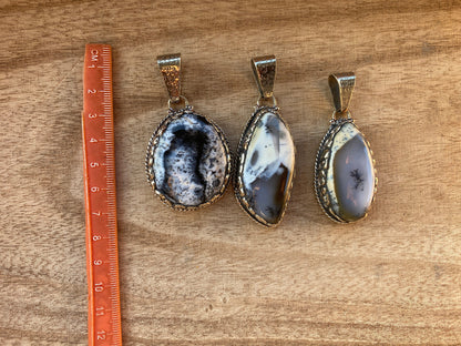 Dendritic Opal Agate Natural Gemstone, Tibetan Silver Pendant, Handcrafted Jewelry, Natural Stone Jewelry, Pendant for Necklace, Boho Chic