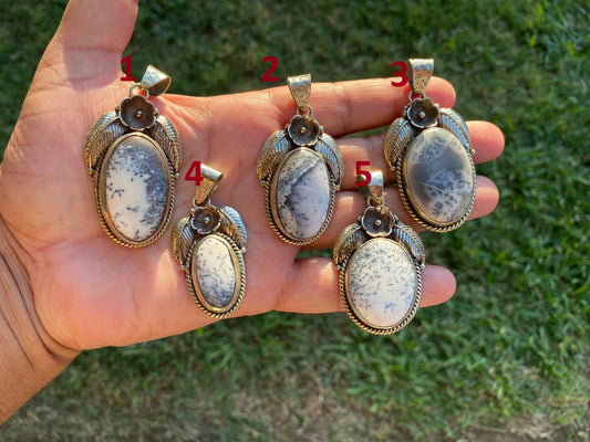 Dendritic Opal Agate Natural Gemstone, Tibetan Silver Pendant, Handcrafted Jewelry, Natural Stone Jewelry, Pendant for Necklace, Boho Chic