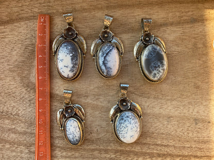 Dendritic Opal Agate Natural Gemstone, Tibetan Silver Pendant, Handcrafted Jewelry, Natural Stone Jewelry, Pendant for Necklace, Boho Chic