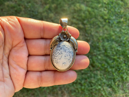 Dendritic Opal Agate Natural Gemstone, Tibetan Silver Pendant, Handcrafted Jewelry, Natural Stone Jewelry, Pendant for Necklace, Boho Chic